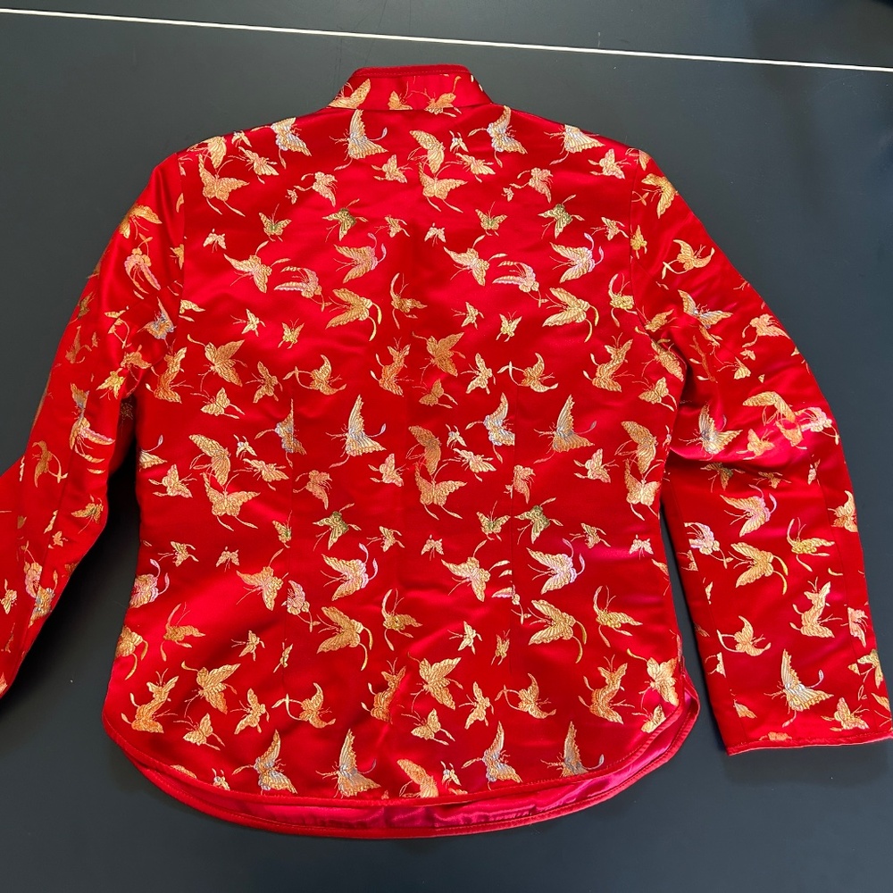 Red Metallic Bird Brocade Embroidered Blouse Chinese/Asian Traditional Festive